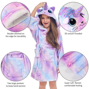 Kids Unicorn Hooded Robe Fleece Hoody Sleepwear Pajamas