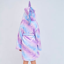 Load image into Gallery viewer, Kids Unicorn Hooded Robe Fleece Hoody Sleepwear Pajamas