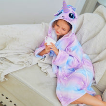 Load image into Gallery viewer, Kids Unicorn Hooded Robe Fleece Hoody Sleepwear Pajamas