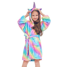 Load image into Gallery viewer, Kids Unicorn Hooded Robe Fleece Hoody Sleepwear Pajamas