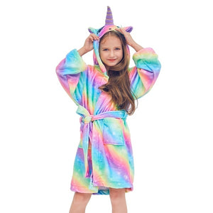 Kids Unicorn Hooded Robe Fleece Hoody Sleepwear Pajamas