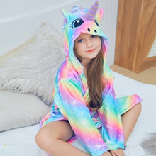 Load image into Gallery viewer, Kids Unicorn Hooded Robe Fleece Hoody Sleepwear Pajamas