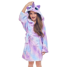 Load image into Gallery viewer, Kids Unicorn Hooded Robe Fleece Hoody Sleepwear Pajamas