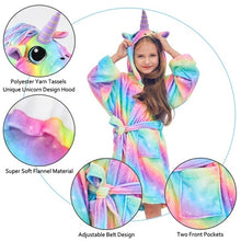 Load image into Gallery viewer, Kids Unicorn Hooded Robe Fleece Hoody Sleepwear Pajamas