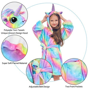 Kids Unicorn Hooded Robe Fleece Hoody Sleepwear Pajamas