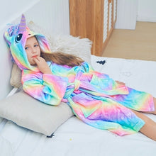 Load image into Gallery viewer, Kids Unicorn Hooded Robe Fleece Hoody Sleepwear Pajamas