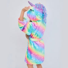 Load image into Gallery viewer, Kids Unicorn Hooded Robe Fleece Hoody Sleepwear Pajamas