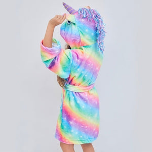 Kids Unicorn Hooded Robe Fleece Hoody Sleepwear Pajamas