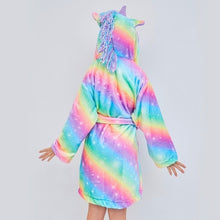 Load image into Gallery viewer, Kids Unicorn Hooded Robe Fleece Hoody Sleepwear Pajamas