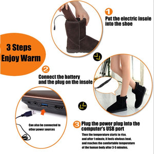 1 Pair USB Electric Heated Shoe Insoles Feet Warmer Sock Pad Mat with Cable