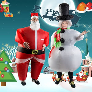 Santa Claus Snowman Inflatable Suit Christmas Party Costume Clothes Xmas Beard Hat