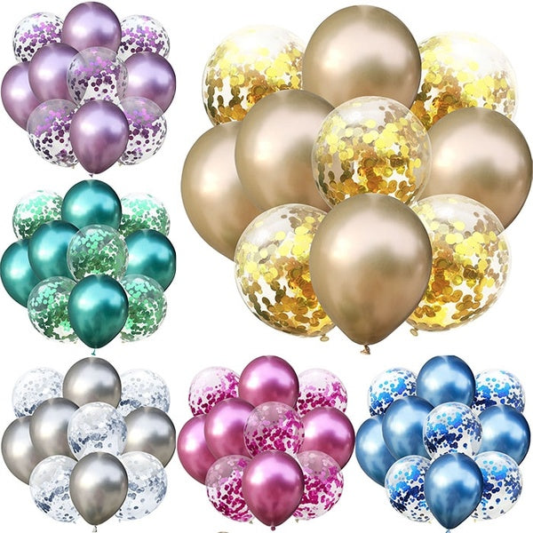 10pcs Confetti Balon and Metallic Balon Mixed Amazing Sight for Party