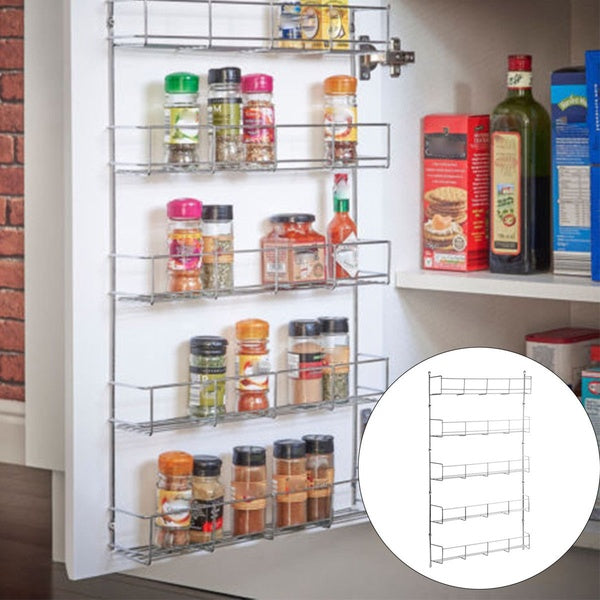 Silver Kitchen Spice Rack Cabinet Shelf Organizer Storage Wall Mount Holder