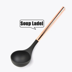 Silicone Non-scratch Cooking Kitchen Utensils Set Rose Gold Stainless Steel Handle