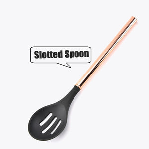 Silicone Non-scratch Cooking Kitchen Utensils Set Rose Gold Stainless Steel Handle