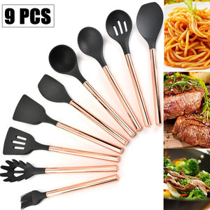 Silicone Non-scratch Cooking Kitchen Utensils Set Rose Gold Stainless Steel Handle