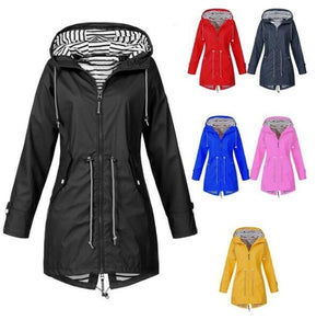 Women Casual Long Jacket Rain Coat Long Sleeve Hooded Windbreaker Coat