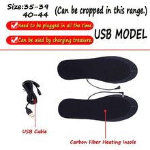 Load image into Gallery viewer, USB Electric Heated Cuttable Black Shoe Insoles Feet Warmer Sock Pad Mat with Cable