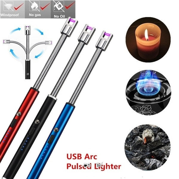 360 Degree Rotation Pulse Arc Lighter Rechargeable Usb Windproof Lighter Portable BBQ Lighter