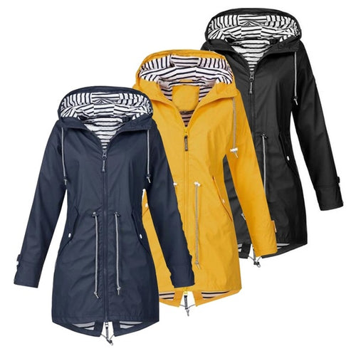 Women Casual Long Jacket Rain Coat Long Sleeve Hooded Windbreaker Coat