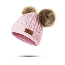 Load image into Gallery viewer, Children Winter Hat Knitted Beanies Double Hairball Thick Baby Hat