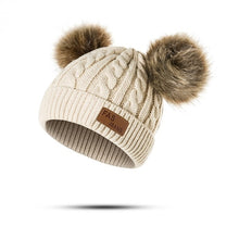 Load image into Gallery viewer, Children Winter Hat Knitted Beanies Double Hairball Thick Baby Hat