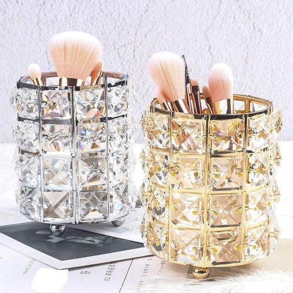 Glitter Metal Makeup Brush Storage Holder Cosmetic Crystal Organizer