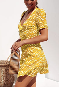 Women Dress Polka Dot Mini Dress V-neck Short Sleeve Summer Beach Dresses