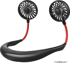 Portable Mini Fan Double Wind Heads Neckband Fan with USB Rechargeable for Traveling Outdoor Sports