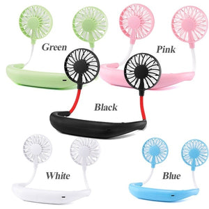 Portable Mini Fan Double Wind Heads Neckband Fan with USB Rechargeable for Traveling Outdoor Sports