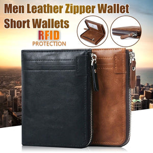 RFID Protection PU Leather Wallets for Men With Zipper Coin Purse Card Holder Casual Cash Wallet