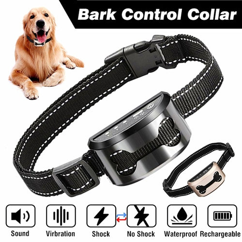 Rechargeable Anti Bark Control Collar Waterproof Ultrasonic Vibration Shock Pet Dog Training Collars