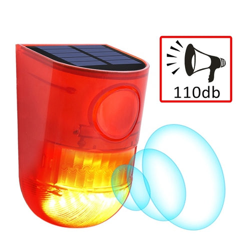 Motion Sensor Alarm Light 110db 6 LED Solar Lamp Waterproof Warning Lights Sound