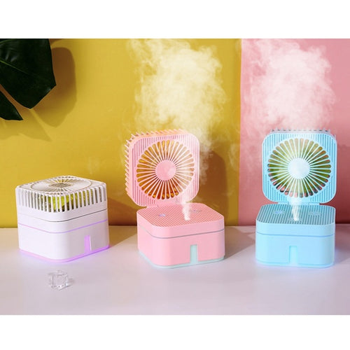 Portable Mini Usb Rechargeable Humidifying Spray Fan for Small Desks and Household Fans