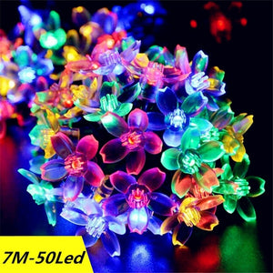 7M Solar LED String Lights Outdoor Waterproof Sakura Flower Fairy Light