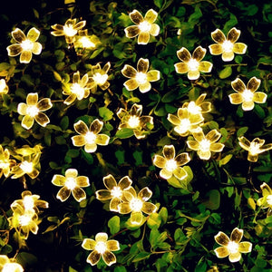 7M Solar LED String Lights Outdoor Waterproof Sakura Flower Fairy Light