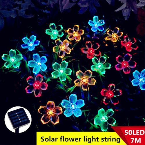 7M Solar LED String Lights Outdoor Waterproof Sakura Flower Fairy Light