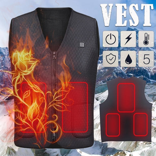 Unisex Black Intelligent Winter Electric Heating USB Sleeveless Vest Temperature Control