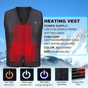 Unisex Black Intelligent Winter Electric Heating USB Sleeveless Vest Temperature Control