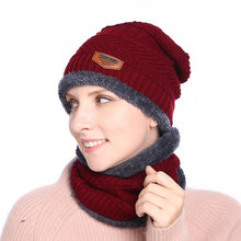 Load image into Gallery viewer, Winter Knitted Scarf &amp; Hat for Men and Women Windproof Fleece Lined Bonnet Beanies