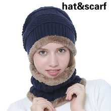 Load image into Gallery viewer, Winter Knitted Scarf &amp; Hat for Men and Women Windproof Fleece Lined Bonnet Beanies