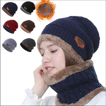 Load image into Gallery viewer, Winter Knitted Scarf &amp; Hat for Men and Women Windproof Fleece Lined Bonnet Beanies