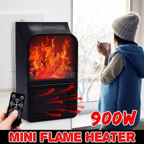 Mini Flame Heater Fan Electric Remote Control Fireplace Timer Space For Home/Office/Travel