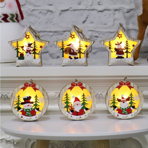 Christmas Decoration Wooden Luminous Pendant