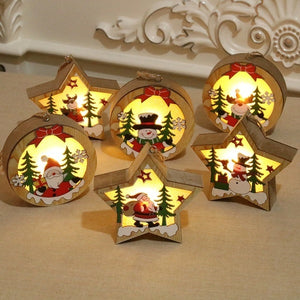 Christmas Decoration Wooden Luminous Pendant