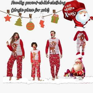 Christmas Red Family Children Adult Clothes Cartoon Elk Print Parent-child Suit