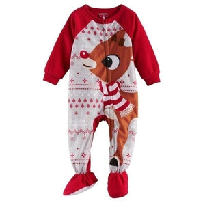 Christmas Red Family Children Adult Clothes Cartoon Elk Print Parent-child Suit