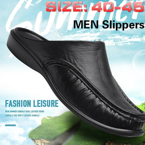 Men's Fashion Non-slip Leather Slippers Casual Slippers Outdoor Shoes