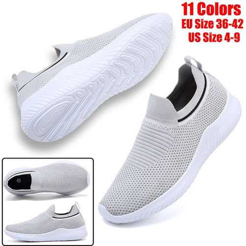 Solid Color Lightweight Breathable Flat Slip-on Running Shoes