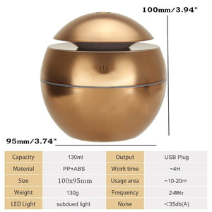 130ML 7 Color LED Light Ultrasonic Humidifier Aroma Essential Steam Diffuser Home Office USB Charging